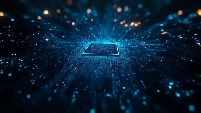 CPU Chip with Digital Data Stream. - Powered by Adobe