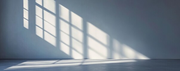 Obraz premium Window Shadow on Wall Minimalist Light and Shadow Composition, Abstract Photography, Interior Design, Concrete Floor, Wall Texture. Keywords Minimalist, Shadow Photography