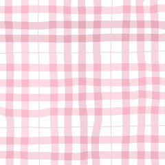 Pink Plaid Gingham Check Hand Drawn Background Pattern Overlay