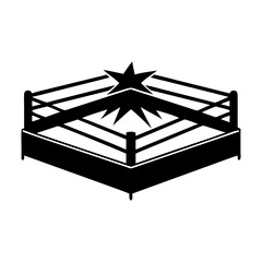 Isometric black and white illustration of a boxing ring with a star silhouette vector