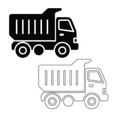 Black and white illustration of two dump trucks construction vehicle concept design