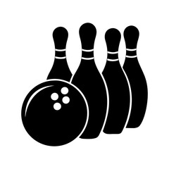 Four bowling pins and a bowling ball silhouetted on a transparent background silhouette vector