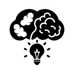Creative idea generation represented by a brain connected to a lightbulb silhouette vector