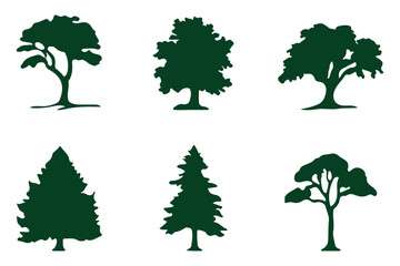 Fototapeta premium tree simple silhouettes . Black tree silhouettes on white background. Red maple, sugar maple, oak, poplar, green oak, birch, mango. Vector illustration.
