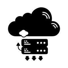 Cloud server data processing with upload and download capabilities illustration silhouette vector