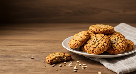 Muesli cookies, delicious and healthy food on a wooden table