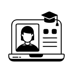 Online Graduation Ceremony Icon Depicting Virtual Education and Achievement Concepts silhouette vector