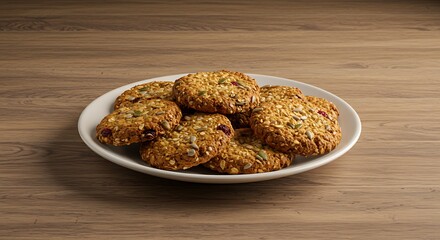 Muesli cookies, delicious and healthy food on a wooden table