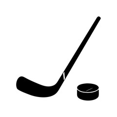 Simple monochrome vector of an ice hockey stick and a puck silhouette vector