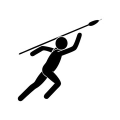 Simple black and white illustration of a person running and throwing a spear silhouette vector