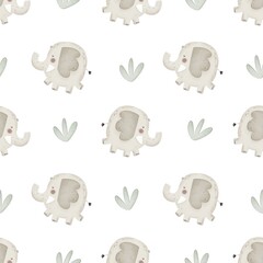 Seamless pattern with elephant. colorful illustartion for kids. hand drawing, flat style. baby design for fabric, print, textile, wrapper