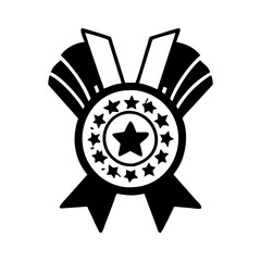 Fototapeta premium A black and white award ribbon with a star emblem design silhouette vector