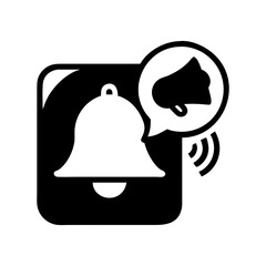 Bell notification icon with megaphone for alerts and important announcements silhouette vector