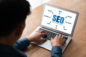 SEO search engine optimization for modish e-commerce and online retail business showing on computer...