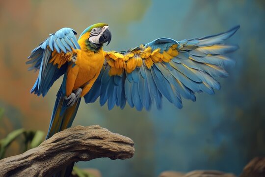 Colorful Macaw Parrots Sharing a Kiss on a Perch: A Loveful Display of Avian Bonding
