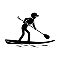 Iconographic representation of a stand up paddleboarder on the water surface silhouette vector