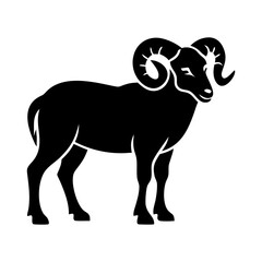 Silhouette of Majestic Ram with Curving Horns Standing on transparent background silhouette vector