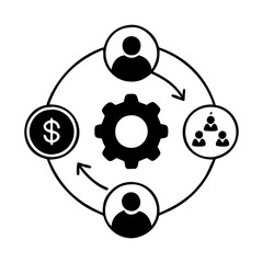 Workflow Illustration with Gear, People, Money, and Collaboration in a Cycle silhouette vector