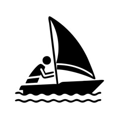 Silhouette illustration of a person sailing a boat on the ocean waves silhouette vector