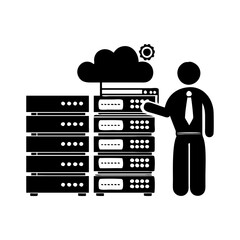 Cloud Storage Data Server Connection and Configuration by IT Administrator silhouette vector