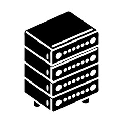Isometric illustration of a server rack, symbolizing data storage and computing power silhouette vector