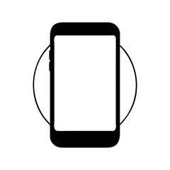 Stylized black and white smartphone illustration with circular graphical elements on pure white silhouette vector