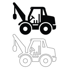 Fototapeta premium Vector illustration of two simple tow trucks one filled and one an outline version