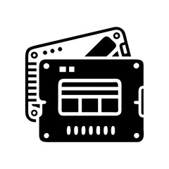 Solid state drive paired with a computer memory module illustration silhouette vector