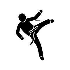 Silhouette of martial artist performing a high kick, demonstrating martial arts skill silhouette vector
