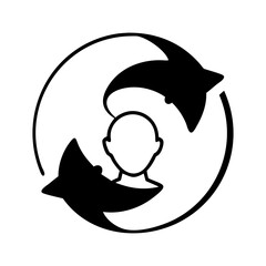 The circular arrows rotating around a person's head, representing process silhouette vector