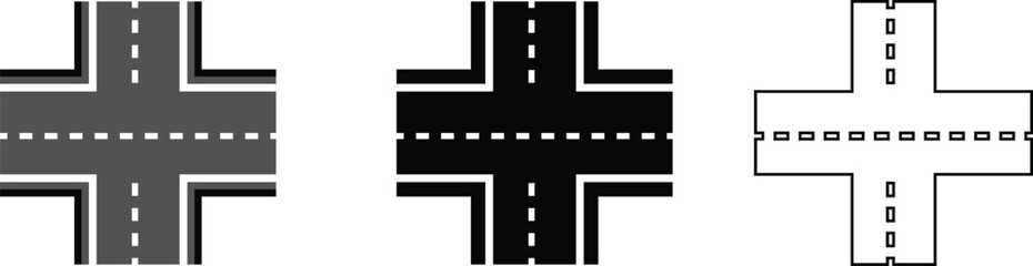 Obraz premium Roads and highways in perspective icon set. Road path with different bends. The road connects the cities road pieces in graphic style. Vector illustration collection isolated on transparent background