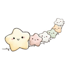 Fototapeta premium Cute Cartoon Stars with Happy Faces in Soft Colors on a White Background