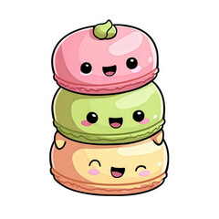 Cute and Playful Macarons Stacked with Happy Faces and Bright Colors