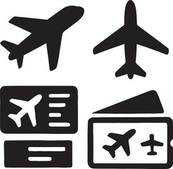 Silhouette vector of airplanes with boarding passes, perfect for travel, airport, and aviation-themed designs.