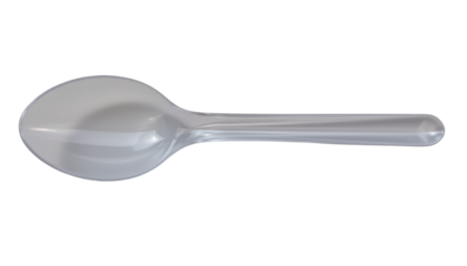 the photograph displays a single utensil positioned horizontally against a solid backdrop. the utensil has a bowl shaped end leading into a slender handle