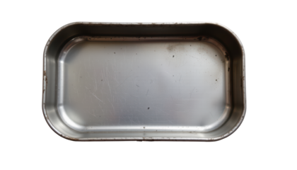 the image shows a rectangular tray with rounded corners, likely made of a dull, metallic material
