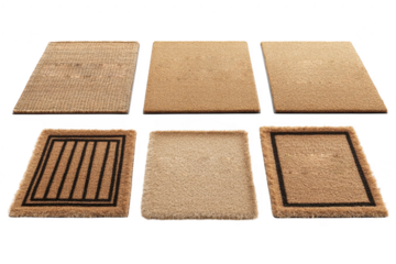 Collection of six coir doormats isolated on transparent background