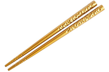 Elegant gold chopsticks with hammered texture isolated on transparent background
