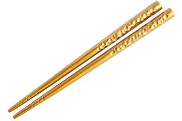 Elegant gold chopsticks with hammered texture isolated on transparent background