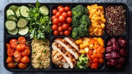 Top view of nutritious food organized in rows