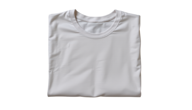 in the center of the frame is a folded short sleeved item. it is a solid light tone and appears smooth with gentle shadows across the front. the neckline is visible and has a rounded shape