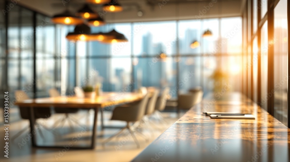 Poster a large conference room with a table in the middle and a few chairs around it. a laptop is on the ta