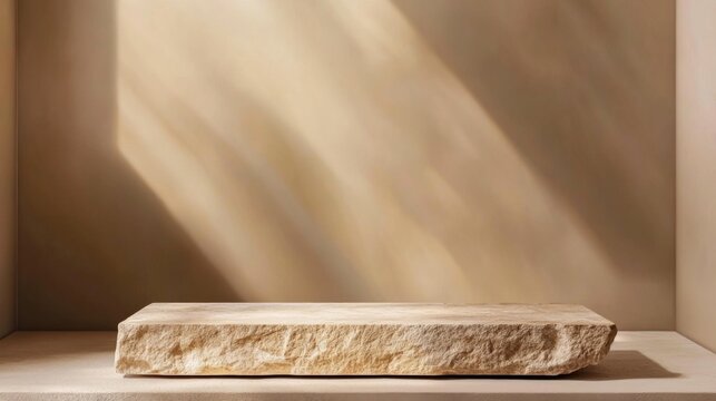 Pastel stone Podium background. Beige Concrete Material place for the product Display Presentation. Kitchen, cosmetics, jewellery podium advertising mockup photography in luxury style.