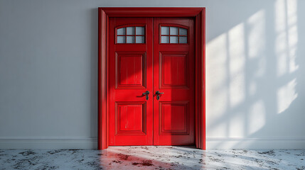 red door in front of a house