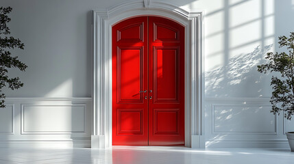 red door in front of a house