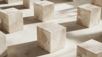 Pastel stone Podium background. Beige Concrete Material place for the product Display Presentation. Kitchen, cosmetics, jewellery podium advertising mockup photography in luxury style.