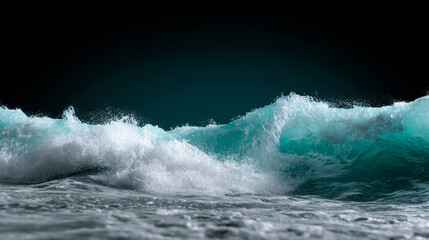 Fototapeta premium A powerful blue and turquoise ocean wave crashes and breaks, capturing the raw energy of the sea against a white background. 