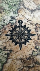 Naklejka premium Compass rose sticker with chibi map in background