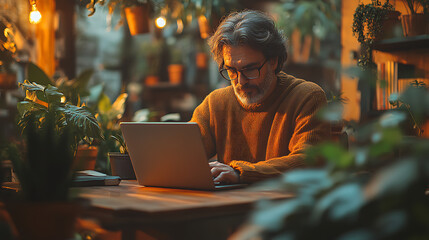 man working on laptop in the garden