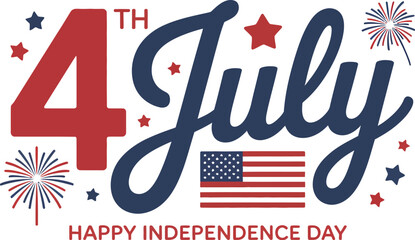 A patriotic fourth of july graphic with stars, stripes, fireworks and independence day text